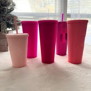Starbucks Venti Studded Tumbler Bundle of 5 Sangria Chrome Pink Grapefruit Pearl